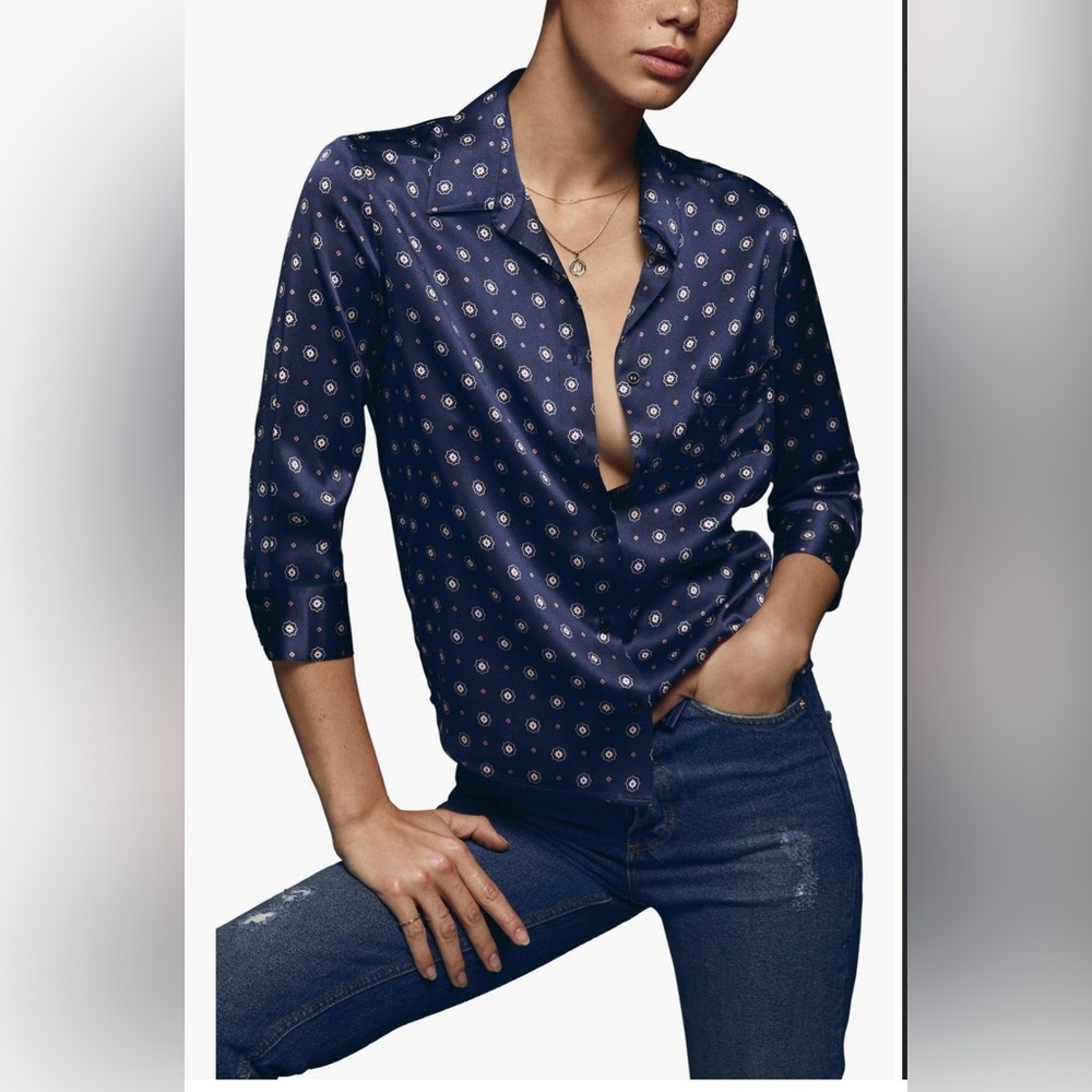 NWT Anine Bing Billie Silk Blouse Floral XS Classic Quiet Luxury Feminine